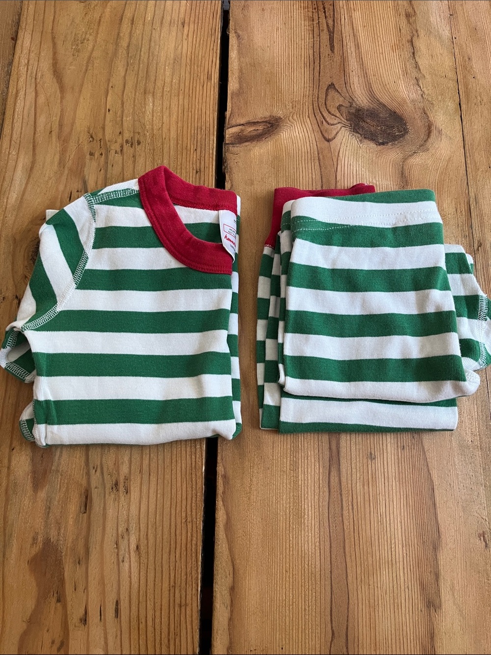 HANNA ANDERSSON 110 Green/White Stripe Christmas Pajama Set Organic Cotton